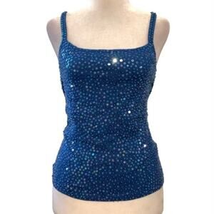 Dana Buchman Y2K Blue Beaded Tank Top Medium Early 2000s